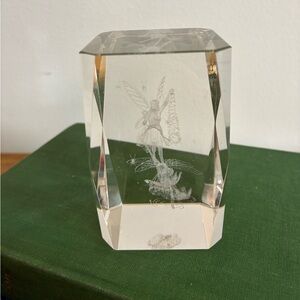 Crystal Paperweight w/ Etched Fairy Design